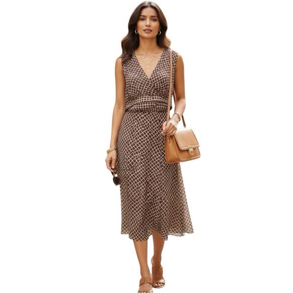 Pendleton Silk Geoprint 2 Piece Set NEW Sleeveless V-Neck Top & Midi Skirt Sz 8 - Picture 1 of 12